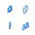 Set Isometric line Diving hood, Turtle, knife and Flippers for swimming icon. Vector