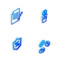 Set Isometric line Dollar plant, Document and pen, Loan percent and Coin money with dollar icon. Vector