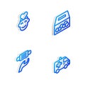 Set Isometric line Donation and charity, Volunteer, Medical protective mask and Ambulance car icon. Vector