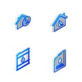 Set Isometric line Eco friendly house, , Oil barrel and Canister machine oil icon. Vector Royalty Free Stock Photo