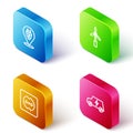 Set Isometric line Electric plug, Wind turbine, Electrical outlet and car icon. Vector