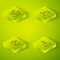 Set Isometric line Experimental mouse, Virus, Force of physic formula and Timing belt kit icon. Vector