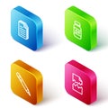 Set Isometric line File document, Printer ink bottle, Pencil with eraser and Torn icon. Vector Royalty Free Stock Photo