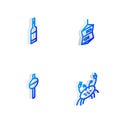 Set Isometric line Fishing net with fish, Bottle of vodka, float and Crab icon. Vector Royalty Free Stock Photo