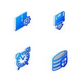 Set Isometric line Floppy disk backup, Server setting, Alarm clock and Database protection icon. Vector Royalty Free Stock Photo