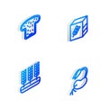 Set Isometric line Flour pack, Bread toast, Wheat and Sprout icon. Vector