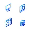 Set Isometric line Flowchart, Computer monitor screen, Software and icon. Vector