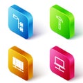 Set Isometric line Folder tree, Hammer, Server, Data, Web Hosting and Computer network icon. Vector Royalty Free Stock Photo