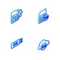 Set Isometric line 5G Sim Card, card setting, modem and Cloud network icon. Vector Royalty Free Stock Photo