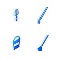 Set Isometric line Garden saw, trowel spade or shovel, Bucket and rake for leaves icon. Vector Royalty Free Stock Photo