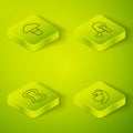 Set Isometric line Genetically modified chicken, Leather, Apple and banana and Mushroom icon. Vector Royalty Free Stock Photo