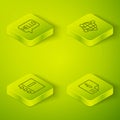 Set Isometric line Global technology, Notebook, Information and Hello in different languages icon. Vector