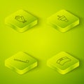 Set Isometric line Golf tee, club, Sun visor cap and glove icon. Vector