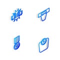 Set Isometric line Groin guard, Punch boxing gloves, Medal and Bathroom scales icon. Vector