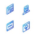 Set Isometric line Hacker or coder, Software, Search engine and Cloud technology data transfer icon. Vector Royalty Free Stock Photo