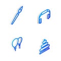 Set Isometric line Headphones, Paint brush, Balloons and Pyramid toy icon. Vector