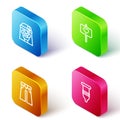 Set Isometric line Hippie girl, Peace, Jeans wide and Condom icon. Vector