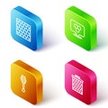 Set Isometric line Honeycomb, bee location, dipper stick and icon. Vector