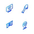 Set Isometric line Honeycomb and hand, bee location, Hive for bees and icon. Vector