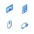Set Isometric line House, Warehouse, Computer mouse and Delivery cargo truck icon. Vector Royalty Free Stock Photo