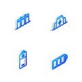 Set Isometric line Hydroelectric dam, , Battery and icon. Vector