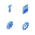 Set Isometric line Identification badge, Tie, Gear with dollar symbol and Time Management icon. Vector