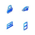 Set Isometric line Invisible or hide, Password protection, Laptop with password and Mobile and icon. Vector