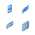 Set Isometric line Invisible or hide, Setting on smartphone, Chat and Hospital icon. Vector