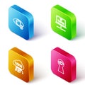 Set Isometric line Invisible or hide, VPN Computer network, Cloud interface and Keyhole with eye icon. Vector Royalty Free Stock Photo