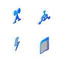 Set Isometric line Isometric cube, Antenna, Lightning bolt and SD card icon. Vector Royalty Free Stock Photo