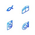 Set Isometric line Kaaba mosque, Christian fish, Star and crescent and icon. Vector