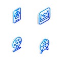 Set Isometric line King playing card, Lucky wheel on phone, Lottery machine and icon. Vector