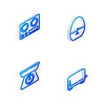 Set Isometric line Kitchen timer, Gas stove, Scales and Toaster icon. Vector Royalty Free Stock Photo