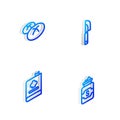 Set Isometric line Knife, Bread loaf, Cookbook and Jar of sugar icon. Vector