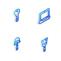 Set Isometric line Laptop, House key, Spatula and Paint brush icon. Vector