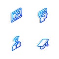 Set Isometric line Learning foreign languages, Foreign online study, Graduate and graduation cap and Graduation icon