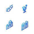 Set Isometric line Lobster, Acorn, Chateau Frontenac hotel and House icon. Vector