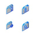 Set Isometric line Locked package, Delivery box with fragile content, Package check mark and Search icon. Vector