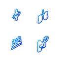 Set Isometric line Lungs, Joint pain, knee pain, Disease lungs and Healthy breathing icon. Vector