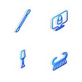 Set Isometric line Manicure, Cuticle pusher, Nail polish and Pedicure brush or grater icon. Vector