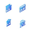 Set Isometric line Market store, House, and under protection icon. Vector