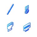 Set Isometric line Medal, Japanese katana, MMA glove and Fight club icon. Vector