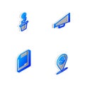 Set Isometric line Megaphone, Dollar plant in the pot, Document and Cash location pin icon. Vector
