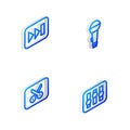 Set Isometric line Microphone, Fast forward, Music video editing and Sound mixer controller icon. Vector Royalty Free Stock Photo