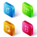 Set Isometric line Milkshake, Coffee turk, cup to go and Pour over coffee maker icon. Vector Royalty Free Stock Photo