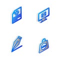 Set Isometric line Monitor and envelope, Clinical record, Fountain pen nib and Weight pounds icon. Vector Royalty Free Stock Photo