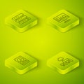 Set Isometric line Monitor with graph chart, Hard disk drive HDD, Computer network and Server, Data, Web Hosting icon Royalty Free Stock Photo
