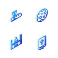 Set Isometric line Moon, First communion symbols, Muslim Mosque and Holy bible book icon. Vector