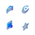 Set Isometric line Moon and stars, Taxi car, Unknown document and Star icon. Vector