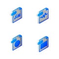 Set Isometric line MP3 file document, OTF, HTML and XLS icon. Vector Royalty Free Stock Photo